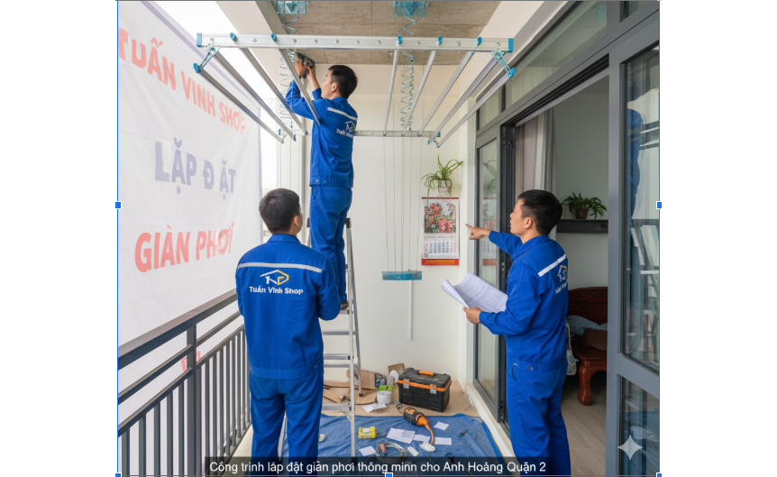 lắp đặt giàn phơi, Giàn phơi thông minh, Tuấn Vinh Shop, Giàn phơi Tuấn Vinh Shop, giàn phơi thông minh gắn trần Hòa Phát, Giàn phơi Hòa Phát, giàn phơi thông minh tại Quận 2