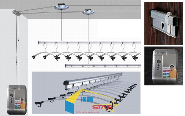 giàn phơi bấm điện tự động, giàn phơi thông minh, giàn phơi điều khiển từ xa, giàn phơi tự động, giàn phơi gắn trần, Tuấn Vinh Shop